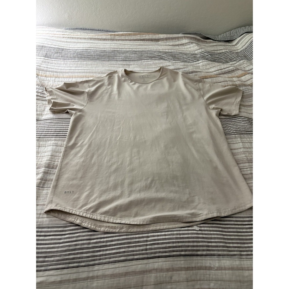 BYLT Premium Basics Lux Drop Cut T-Shirt Tan Sand Mens 3XL Curved Hem Tee